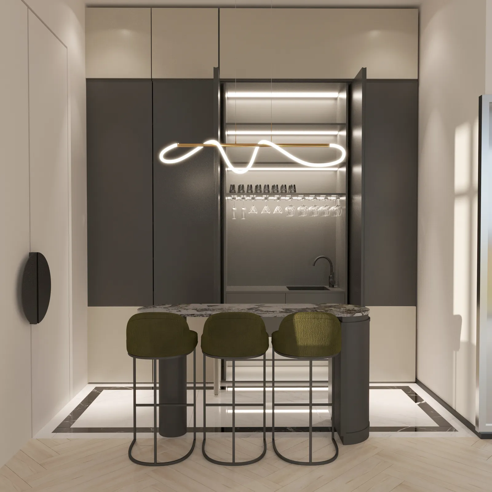 Elysium lounge rendering in Euro Chic