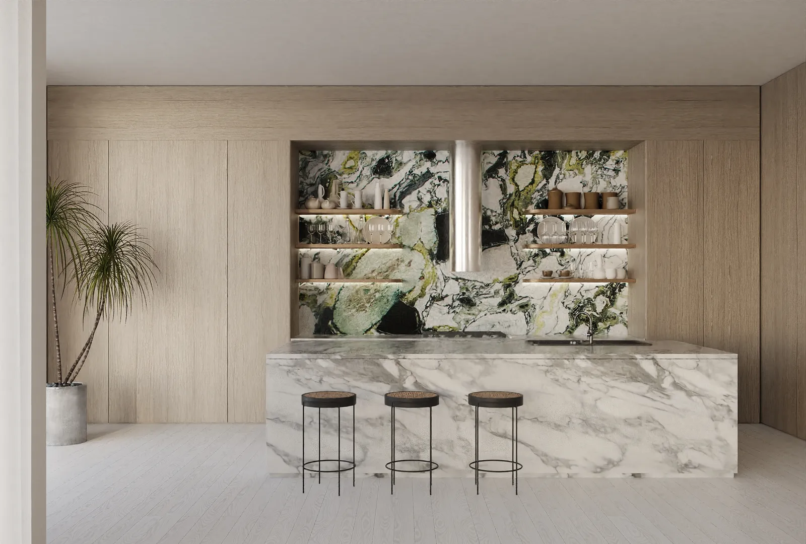 Elysium kitchen rendering in Natural Boho