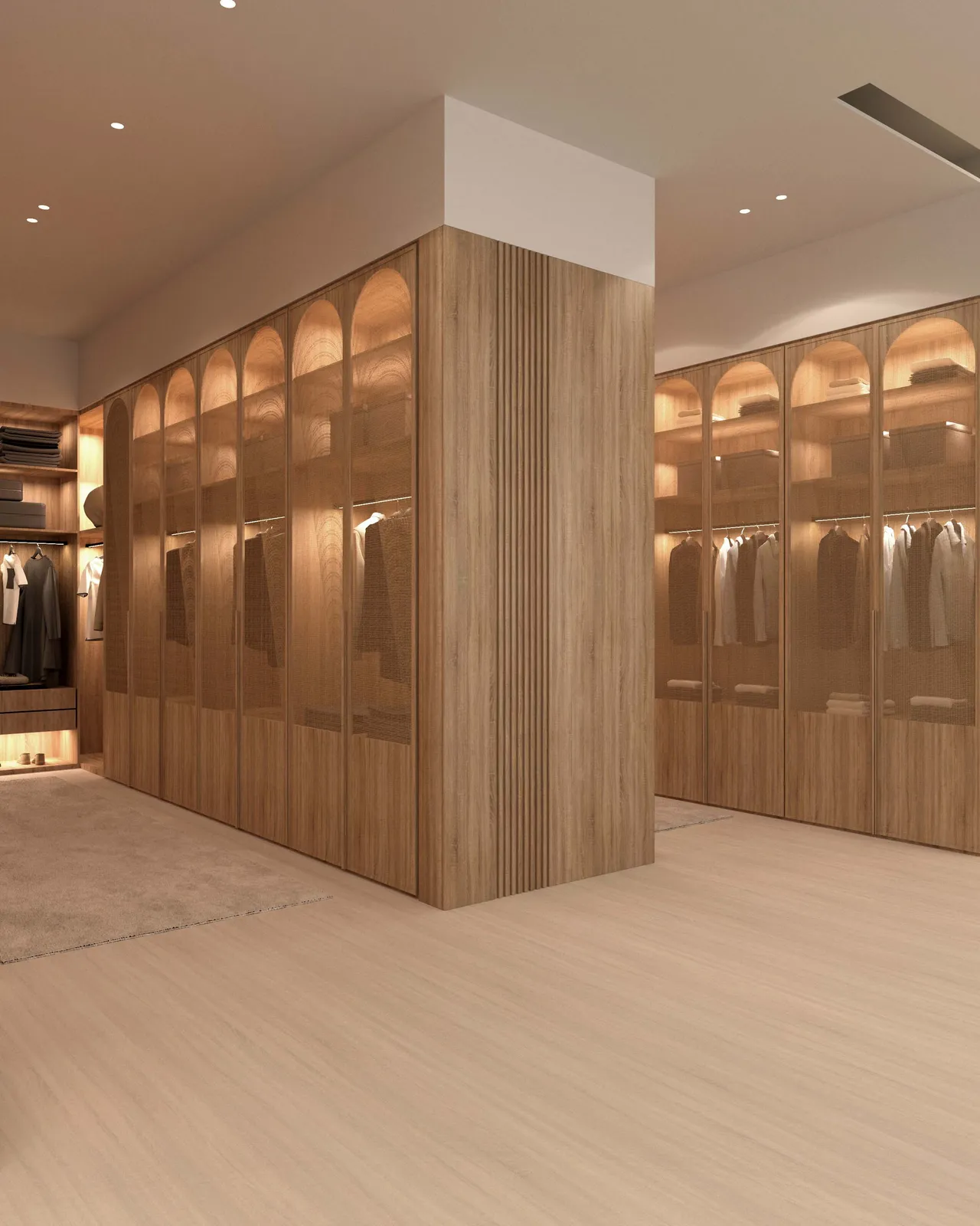 Elysium walk-in closet rendering in Natural Boho