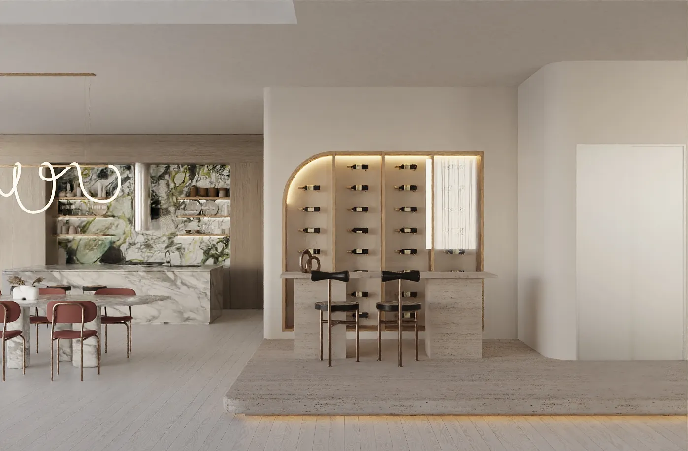 Elysium wine bar rendering in Natural Boho
