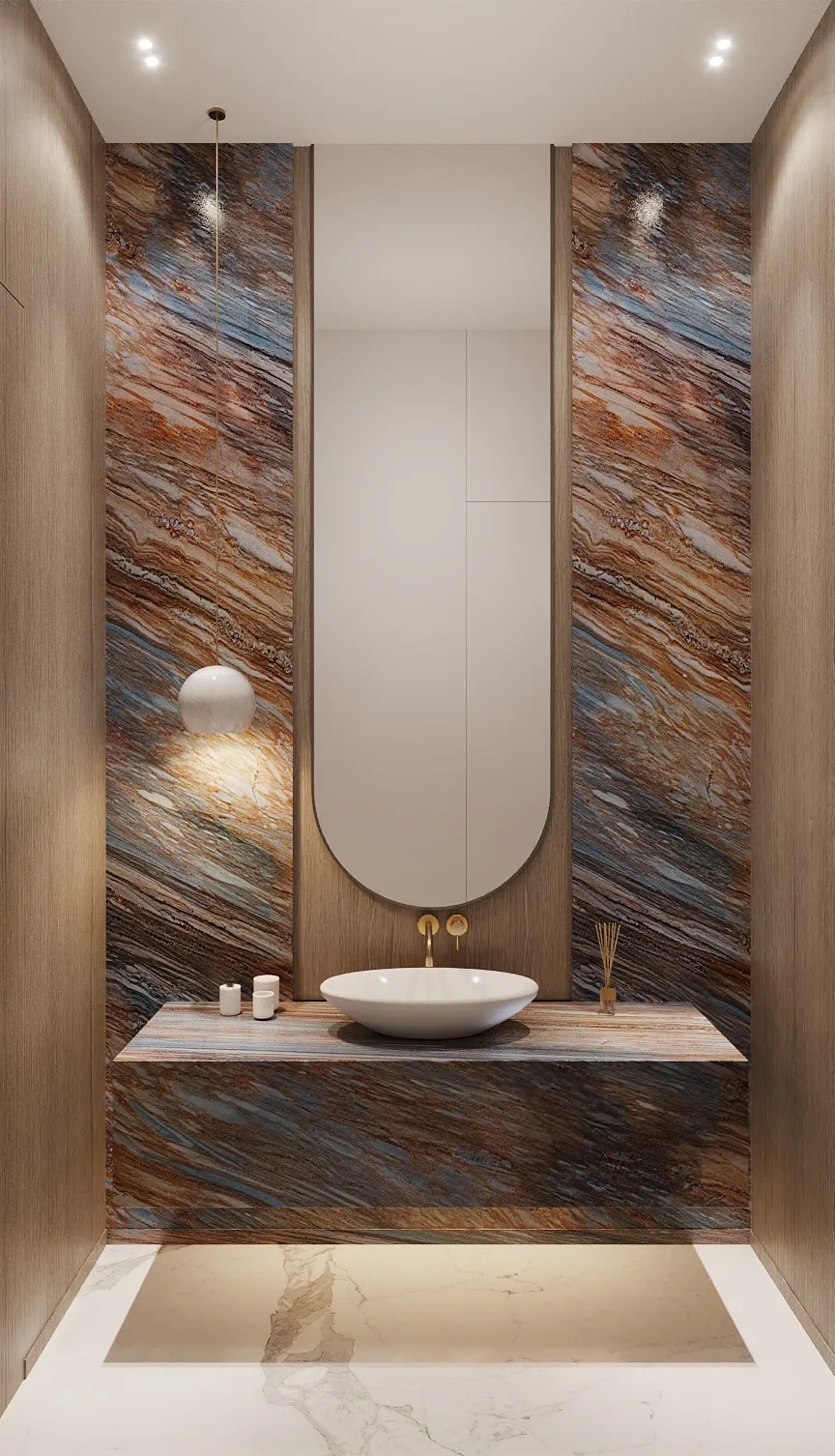 Joelene powder room rendering in Natural Boho