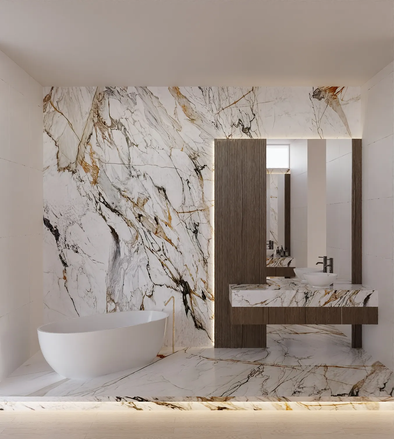 Joelene primary bath rendering in Natural Boho