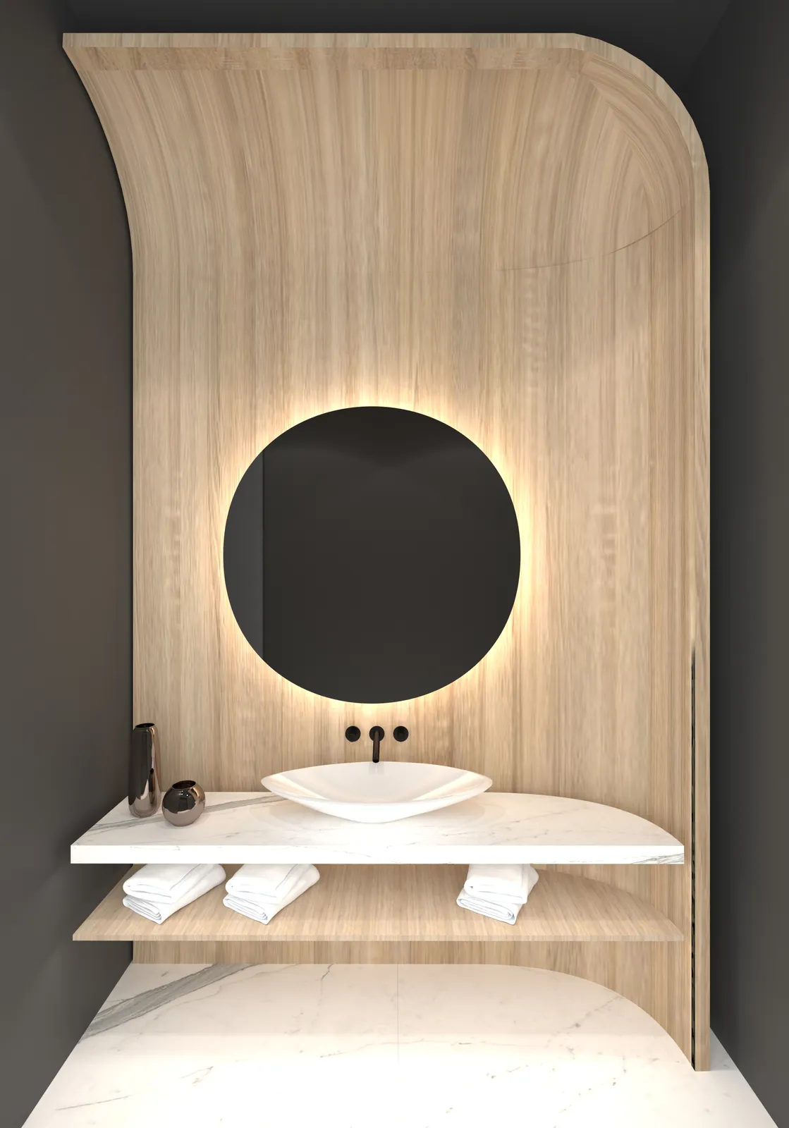 Orenda powder room rendering in Natural Boho