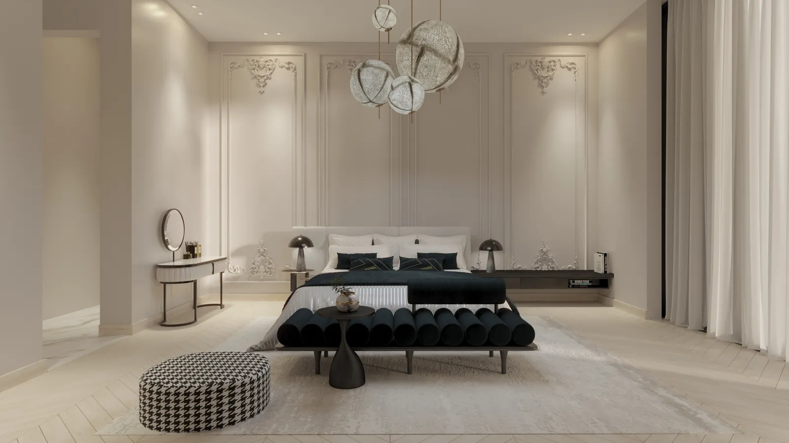 Paragon primary bedroom rendering in Euro Chic