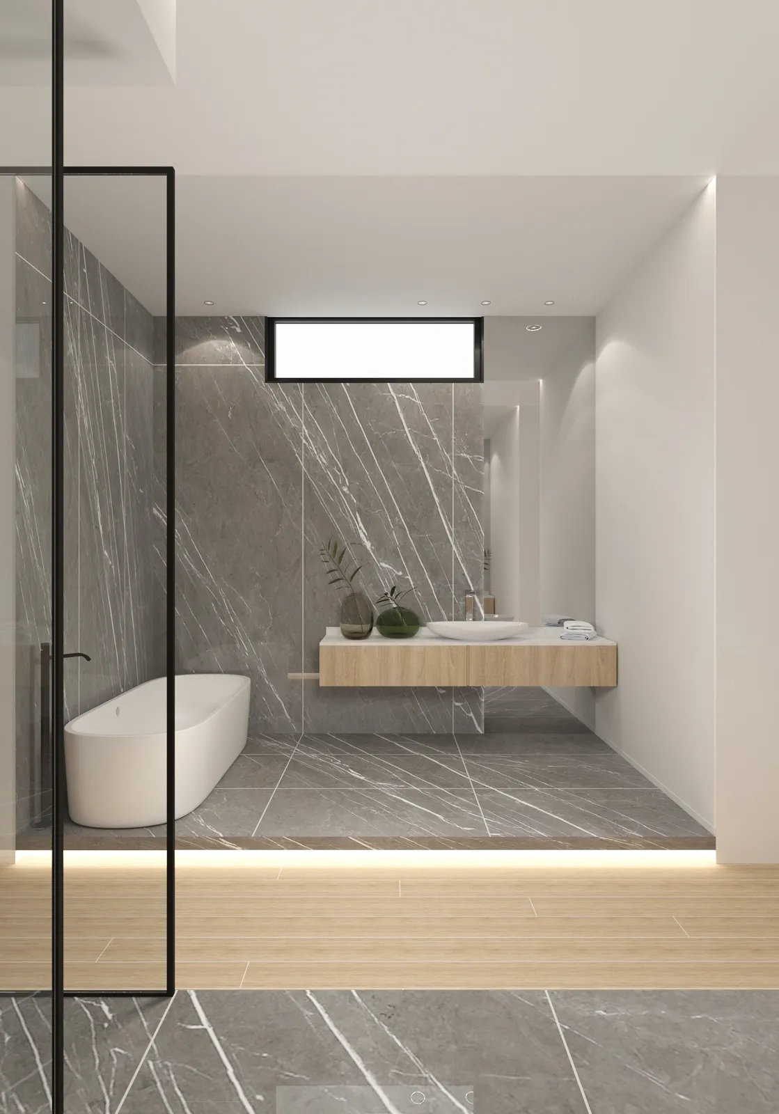 Paragon primary bath rendering in Natural Boho