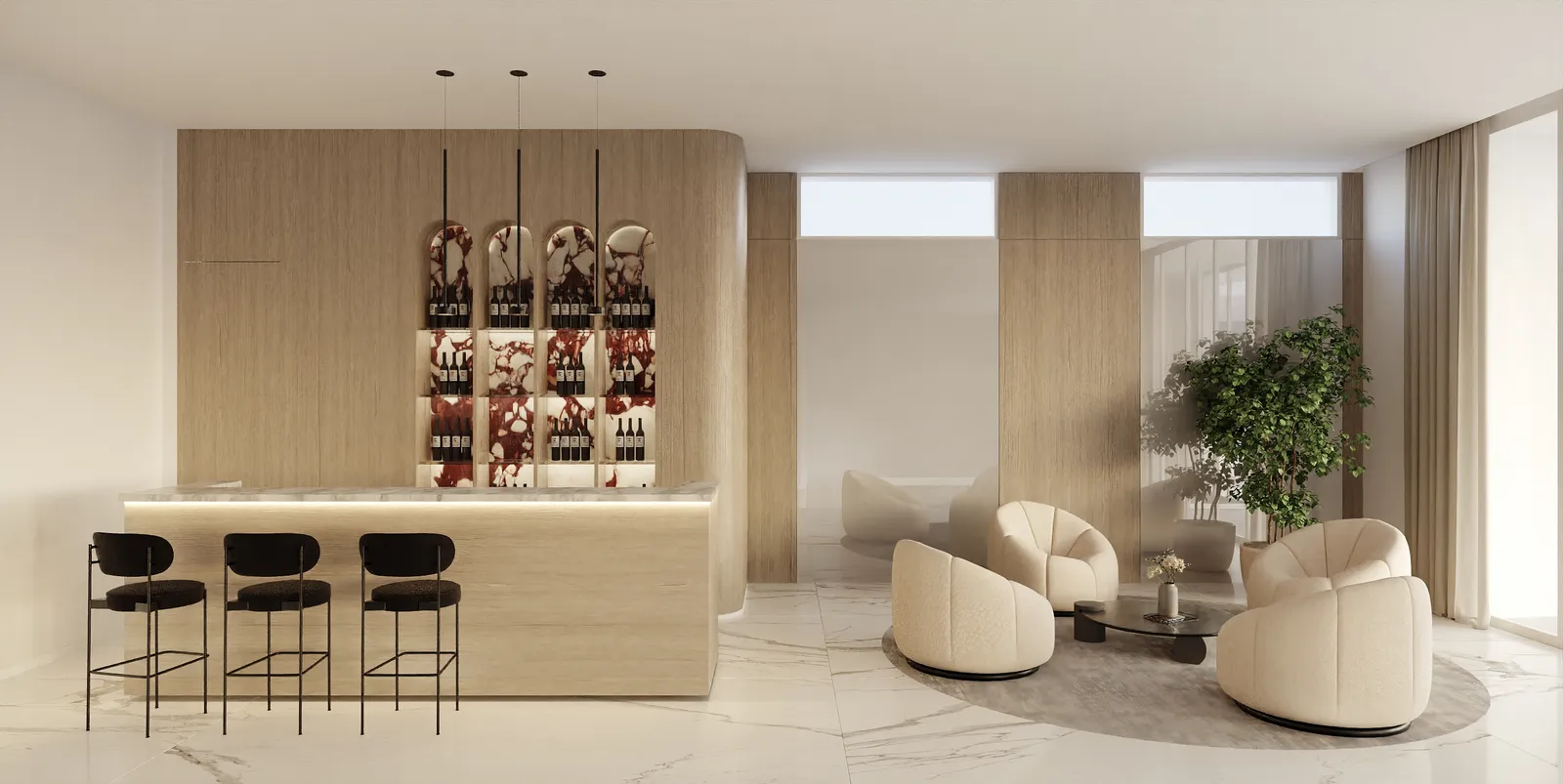 Paragon wine bar rendering in Natural Boho