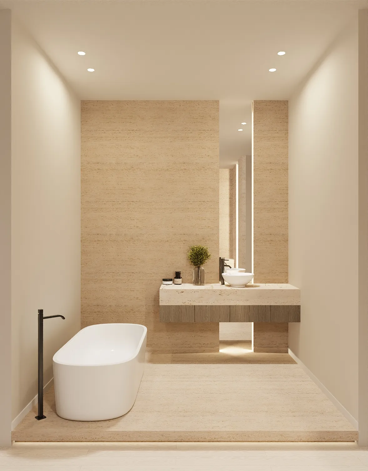 Sunfolia primary bath rendering in Natural Boho