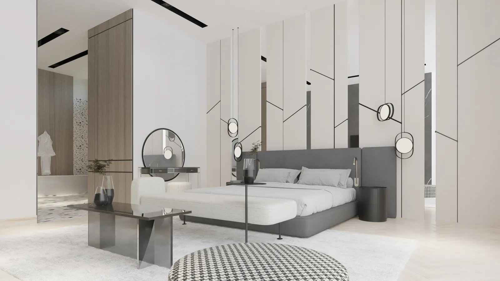 Thia primary bedroom rendering in Modern Flare