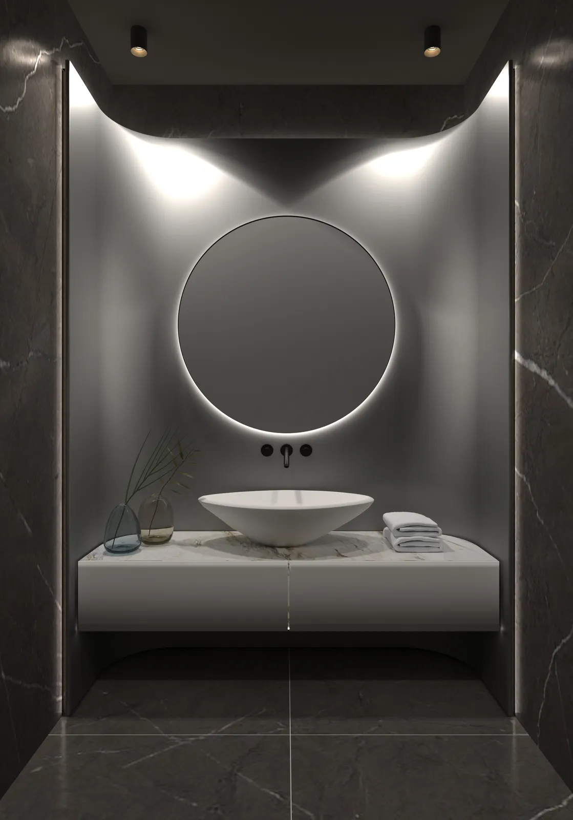 Thia powder room rendering in Natural Boho